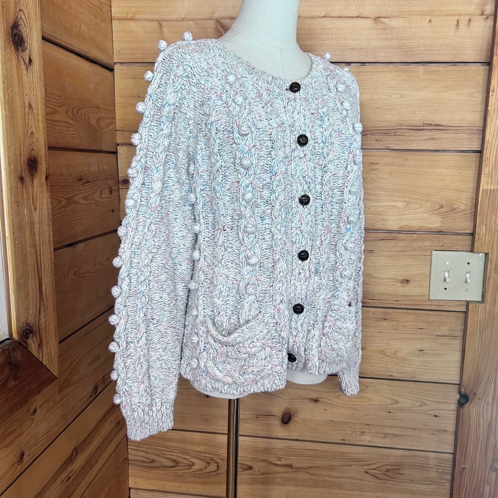 Confetti Fleck Cable Knit Cardigan Women Size 20 Oatmeal Popcorn Falmer Heritage